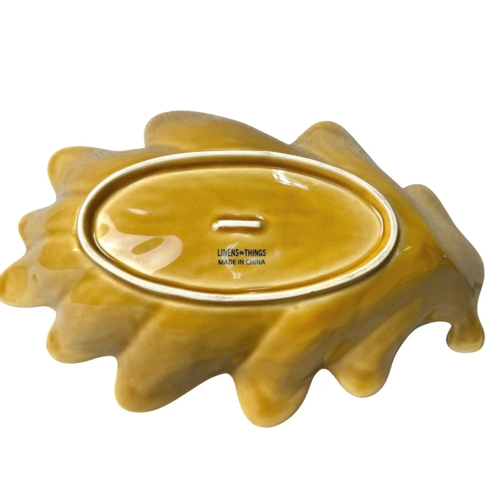 Linens-N-Things Oak Leaf Serving Bowl Fall Thanksgiving Brown Gold Ceramic
